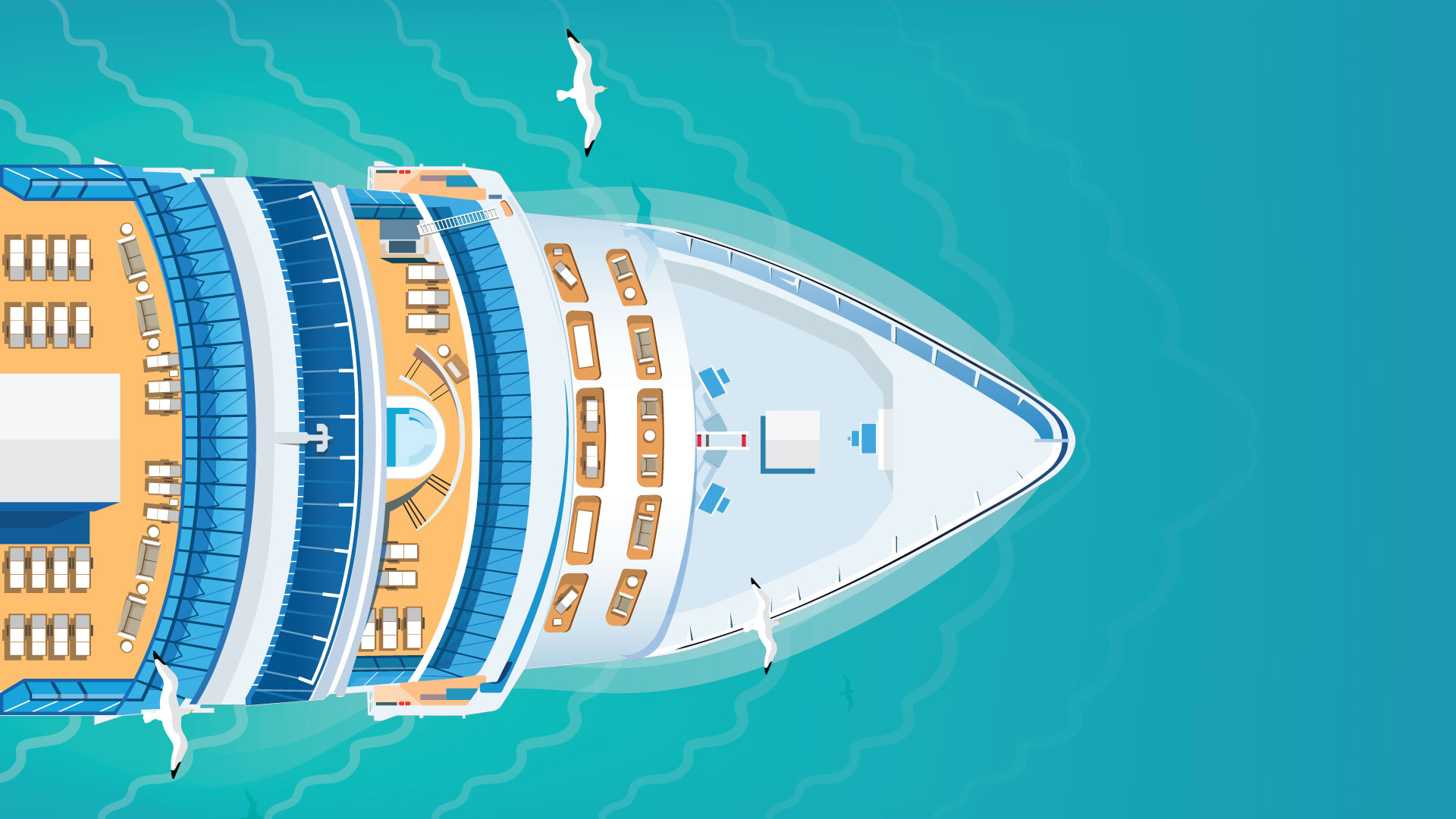 overhead illustration of cruise ship sailing