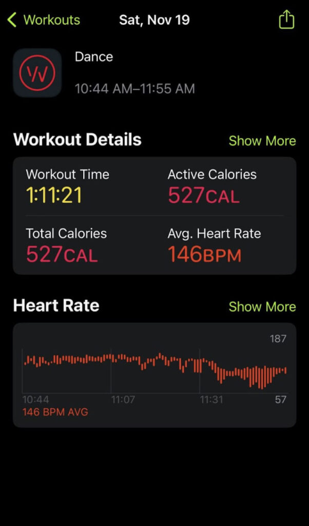 Whoop 4.0 Fitness Tracker workout details screen